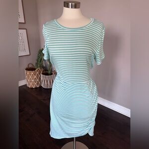 Boutique x Royal & Reese Midi Dress with Ruching White/Mint W's Large